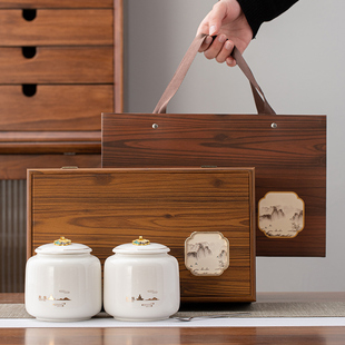 白瓷陶瓷茶叶罐礼盒包装盒，空盒木盒茶叶空礼盒存茶罐，红茶龙井绿茶