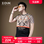 zouk欧货男装2021马图案(马，图案)印花烫钻大牌，t恤男高端短袖潮牌百搭