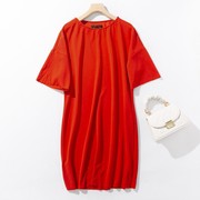 D67-4夏季女装简约纯色圆领聚酯垂感雪纺裙短袖职业风连衣裙