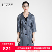LIZZY2023秋季女士单排扣西装领缎面风衣式连衣裙中长款外套