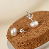 s925纯银天然淡水珍珠耳钉，扁圆韩国女可爱银饰品，耳饰品气质耳环