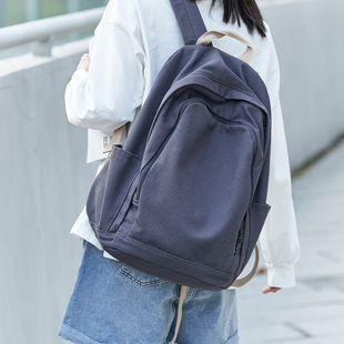 日系简约双肩包女款大学生2024帆布书包大容量旅游背包电脑包