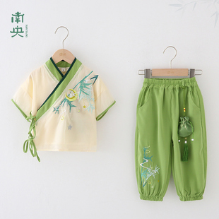 男孩中式国风汉服男童，夏装儿童唐装古风短袖，套装宝宝古装夏季薄款