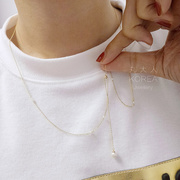 韩国14k黄金项链女珍珠，米珠可调节长度，百搭毛衣链
