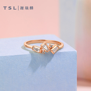 tsl谢瑞麟钻钻爱系列t方形，18k金钻石(金钻石，)戒指镶嵌方钻指环女bd456