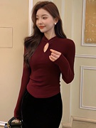 新中式国风盘扣镂空长袖T恤女高级感收腰修身显瘦内搭打底衫上衣