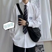 送领带原创刺绣长袖jk衬衫男dk制服情侣学院风白衬衣学生班服