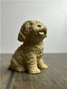 黄杨木(黄杨木)创意动物，手把件实木可爱狗雕刻工艺品生肖木雕摆件经典泰迪