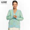 Gobi戈壁纯羊绒呢子高端宽松短款外套女短款排扣开衫V领条纹