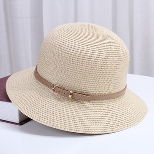夏季简约草帽韩版凉帽，遮阳防晒帽女可折叠太阳渔夫帽宽檐帽子