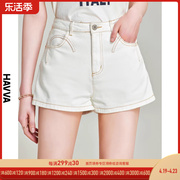 havva2024夏季牛仔短裤，女薄款高腰显瘦a字型浅色裤子k85110