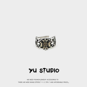 yu原创设计欧美复古金色，十字架船锚开口戒指男潮个性时尚朋克指环