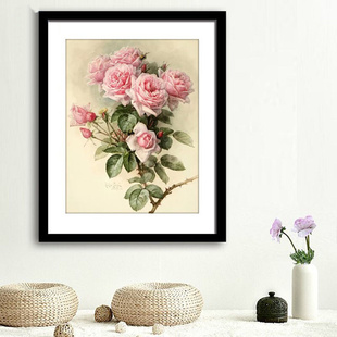 浪漫粉粉红油画，玫瑰十字绣套件植物，花卉客厅卧室精准印花
