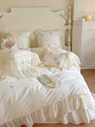 全棉磨毛床单被套纯白色床上四件套纯棉韩式少女公主风秋冬季床品