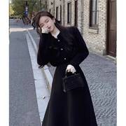 xzoxzo针织连衣裙蕾丝拼接小香风，黑色毛衣裙(毛衣裙，)两件套装裙女秋冬