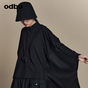 odbo 设计感小众拼接可拆卸蝙蝠袖衬衫女春装黑色宽松上衣潮