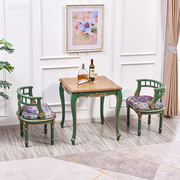 金色祖母绿美式阳台休闲小桌椅组合实木餐桌家用小户型欧式咖啡桌