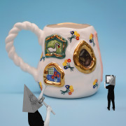 有挂画的杯子/陶瓷马克杯小众设计感金边咖啡杯水杯创意个性礼物