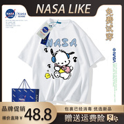 NASA联名手绘狗狗美式短袖T女潮牌卡通印花儿童圆领吸汗上衣亲子t