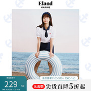 eland衣恋白衬衫女2022清新简约风撞色领口设计感