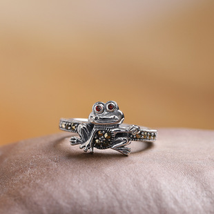 s925旧镶马克赛石青蛙戒指 时尚复古女式戒指 跨境