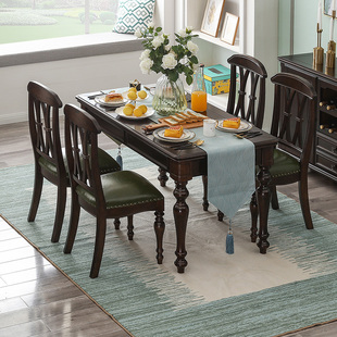 美式纯全实木餐桌椅组合饭桌子，轻奢欧式餐厅，家用长方形餐台小户型