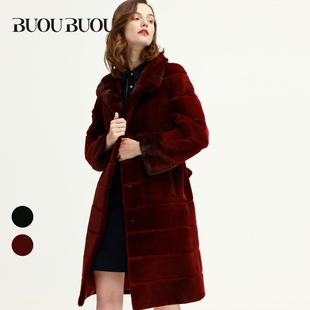 Buou Buou女装冬季时尚立领中长款保暖皮草大衣外套BE3S823