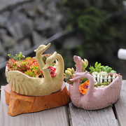 多肉花盆陶瓷创意个性室内欧式桌面绿萝简约客厅手工捏花天鹅摆件