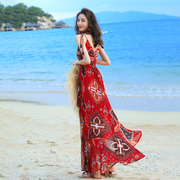 波西米亚长裙三亚海边度假沙滩裙超仙泰国海滩，拍照雪纺吊带连衣裙