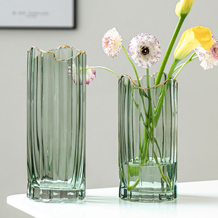 现轻奢家居描金透明简约直筒玻璃花欧式插花客厅鲜花摆件水养摆件