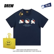 drew美式卡通HelloKitty印花纯棉重磅休闲百搭短袖T恤男女上衣ins