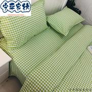 老粗布纯棉加厚子床单被单被套四件套双人豆绿小格2.2米床床单2.
