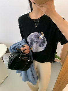 本季度不可缺的tee~卡通印花黑色短袖T恤女宽松显瘦百搭圆领上衣