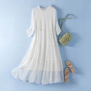 白色真丝连衣裙女长款到脚裸高端桑，蚕丝洋气仙女仙气超仙长裙夏季
