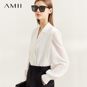 amii2024秋季设计感薄雪纺衫，袖子轻透拼接设计气质洋气衬衫女