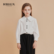 RBIGX瑞比克童装秋季娃娃领女童设计感纯棉气质复古长袖衬衫