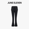 juneeleven双排扣高腰，显瘦喇叭裤女黑色丝滑垂感休闲喇叭裤
