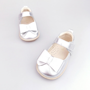 小公主软底学步鞋6-18个月婴幼女宝宝全皮手工单鞋真皮透气防滑银