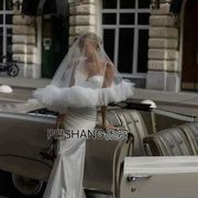 新娘头纱1.8米荷叶单层短款白色婚纱礼服拍照造型婚礼遮面头纱
