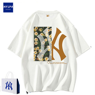 MLB&NY男士短袖t恤夏季纯棉情侣大码女体恤奥特莱斯洋基队半袖
