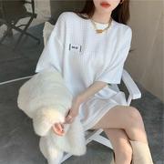 纯棉短袖t恤女2023夏季韩版学生宽松白色，格子中长款百搭女装上衣