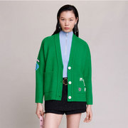 patads法国m家23秋季女法式时尚，绿色长袖针织开衫上衣ca00441
