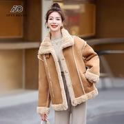 网红休闲羊羔毛外套(毛外套，)女2023冬季洋气，减龄百搭加绒加厚棉衣