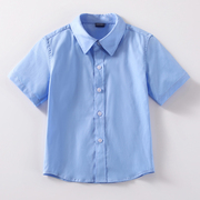 男童蓝色衬衣短袖夏薄款纯棉儿童女童半袖上衣寸衣小学生衬衫校服