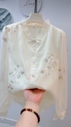 新中式国风刺绣雪纺衬衫2024早春女装长袖衬衣，搭配马面裙上衣