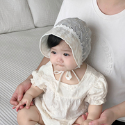 婴儿帽子夏季透气网眼女宝宝，网纱公主宫廷帽，防晒小月龄女童胎帽春