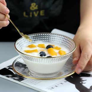 日式玻璃碗金边甜品碗燕窝碗美容院养生汤碗芋圆早餐碗少女心餐具