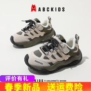 abckids男童黑色运动鞋春秋款，2024春季中小童童鞋儿童跑步鞋