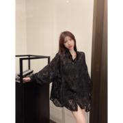 黑色蕾丝衬衫2024春季韩版法式设计感流苏宽松高级性感上衣
