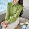新中式国风盘扣磨毛衬衫女秋冬季复古翻领绿色衬衣，设计感长袖上衣